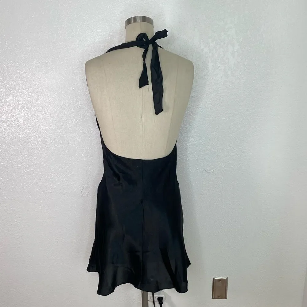 Vintage Fredericks of Hollywood Y2K 90s black satin embellished slip mini dress